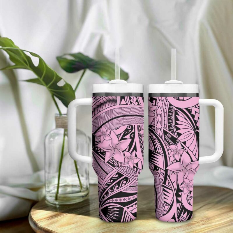 Pink Pacific Flowers Tribal Polynesian Custom Stanley Quencher 40oz Stainless Steel Tumbler With Handle - Threewoofs - Image 9