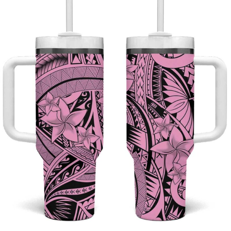 Pink Pacific Flowers Tribal Polynesian Custom Stanley Quencher 40oz Stainless Steel Tumbler With Handle - Threewoofs