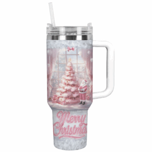 Pink Pinetree Christmas Custom Stanley Quencher 40oz Stainless Steel Tumbler With Handle - Threewoofs