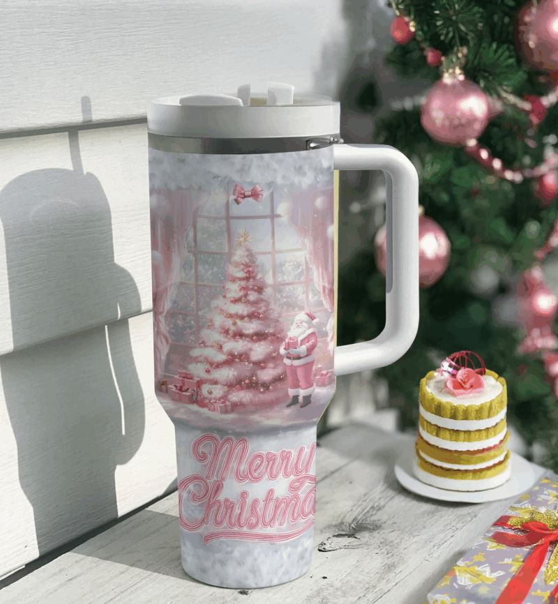 Pink Pinetree Christmas Custom Stanley Quencher 40oz Stainless Steel Tumbler With Handle - Threewoofs - Image 3
