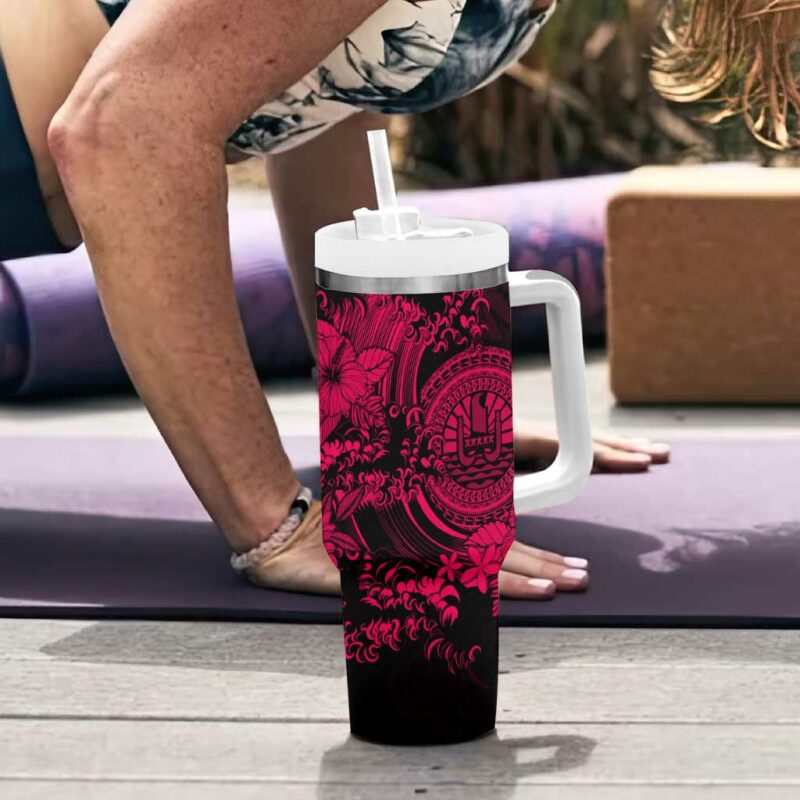 Pink Polynesian Tahiti Island The Wave of Water Custom Stanley Quencher 40oz Stainless Steel Tumbler With Handle - Threewoofs - Image 6