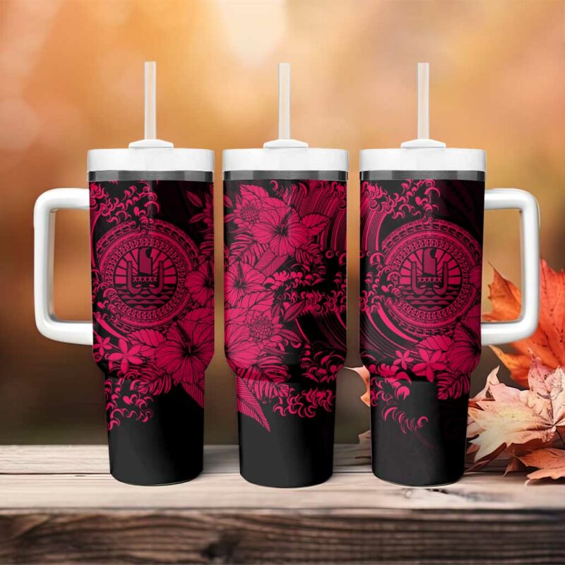 Pink Polynesian Tahiti Island The Wave of Water Custom Stanley Quencher 40oz Stainless Steel Tumbler With Handle - Threewoofs - Image 4