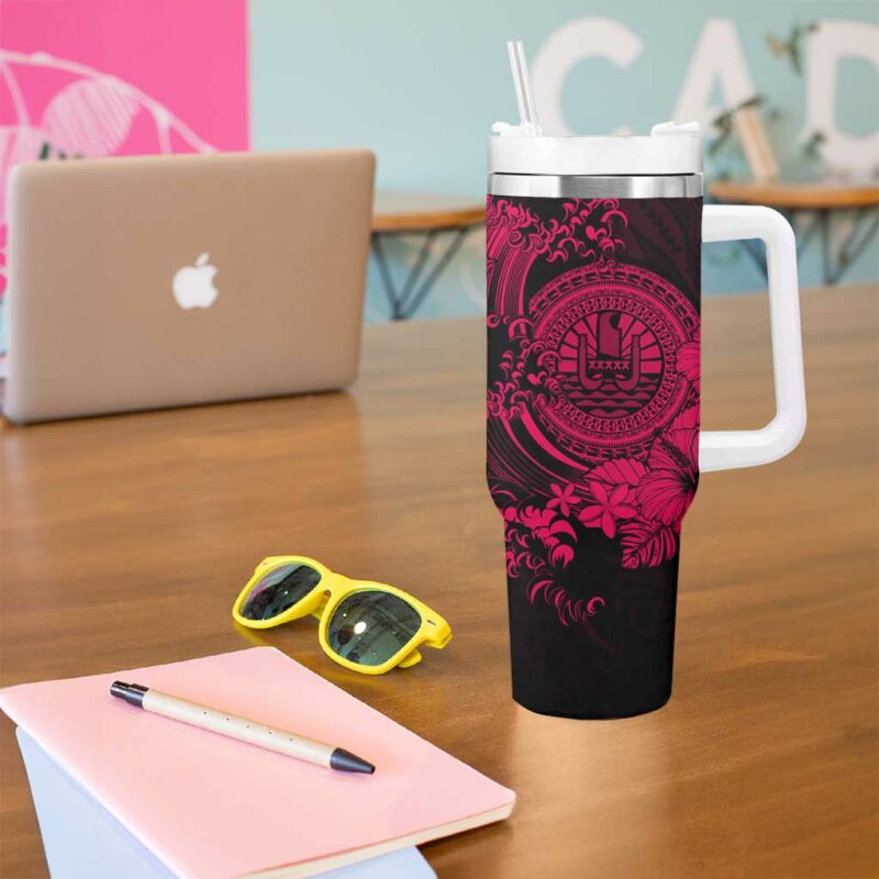 Pink Polynesian Tahiti Island The Wave of Water Custom Stanley Quencher 40oz Stainless Steel Tumbler With Handle - Threewoofs - Image 5