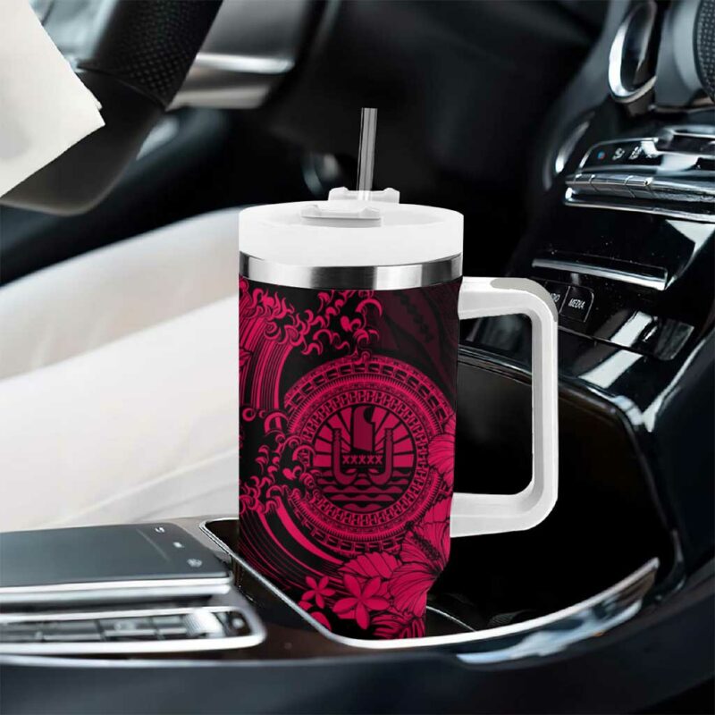 Pink Polynesian Tahiti Island The Wave of Water Custom Stanley Quencher 40oz Stainless Steel Tumbler With Handle - Threewoofs - Image 8