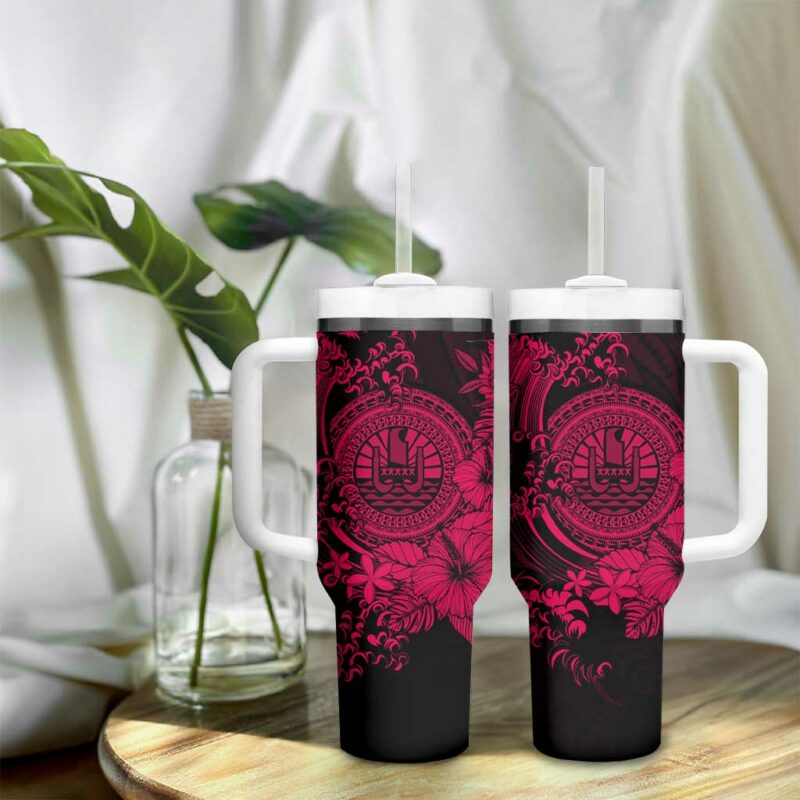 Pink Polynesian Tahiti Island The Wave of Water Custom Stanley Quencher 40oz Stainless Steel Tumbler With Handle - Threewoofs - Image 9
