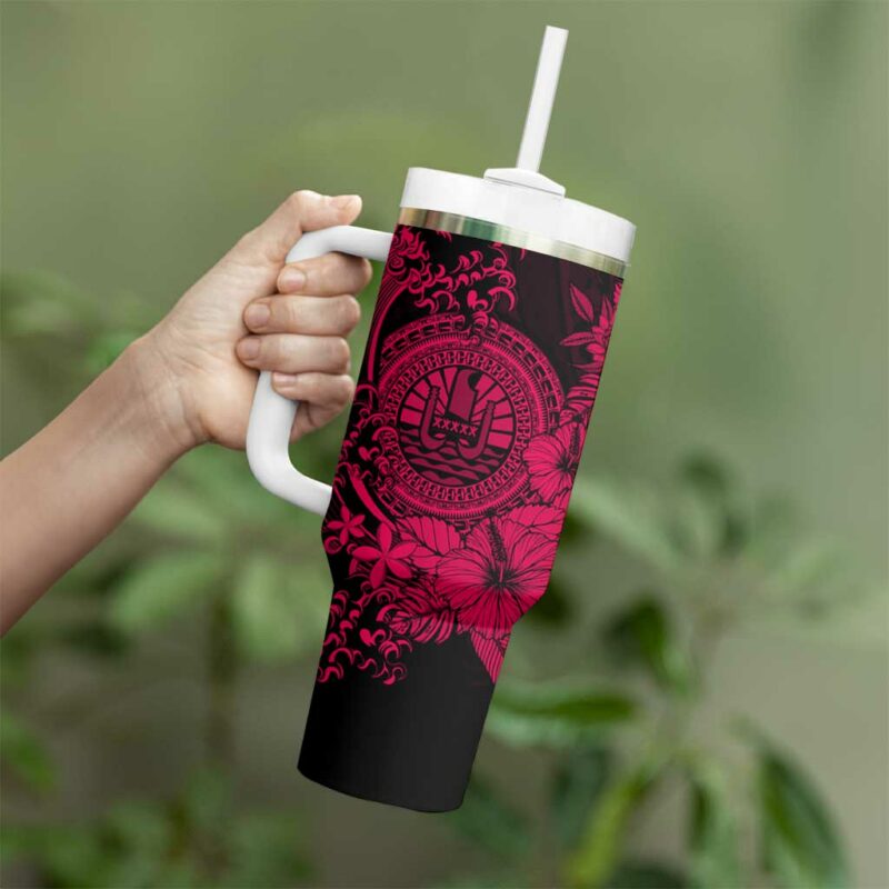 Pink Polynesian Tahiti Island The Wave of Water Custom Stanley Quencher 40oz Stainless Steel Tumbler With Handle - Threewoofs - Image 3