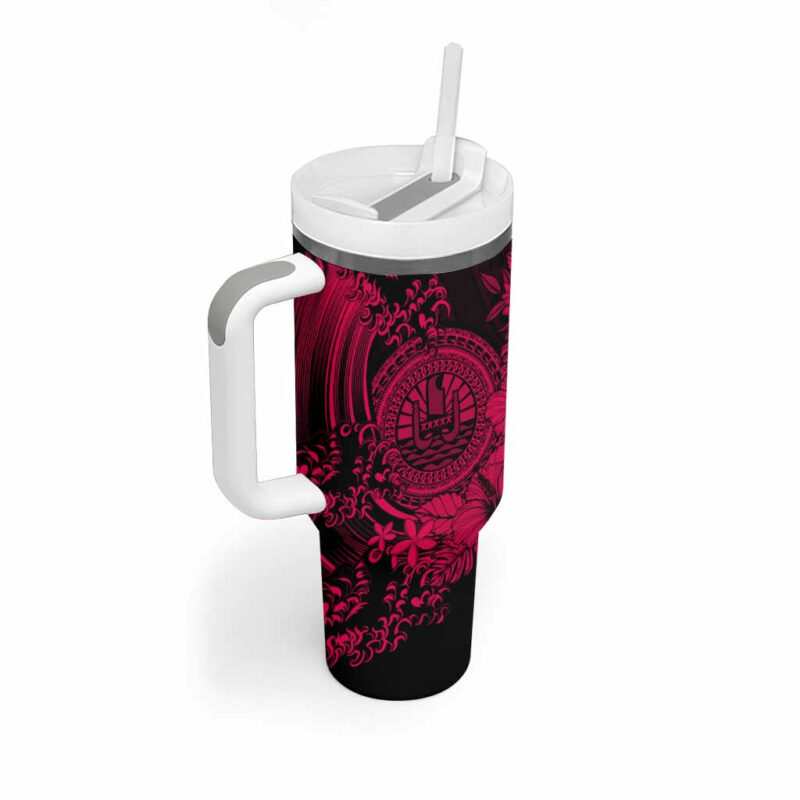 Pink Polynesian Tahiti Island The Wave of Water Custom Stanley Quencher 40oz Stainless Steel Tumbler With Handle - Threewoofs - Image 2