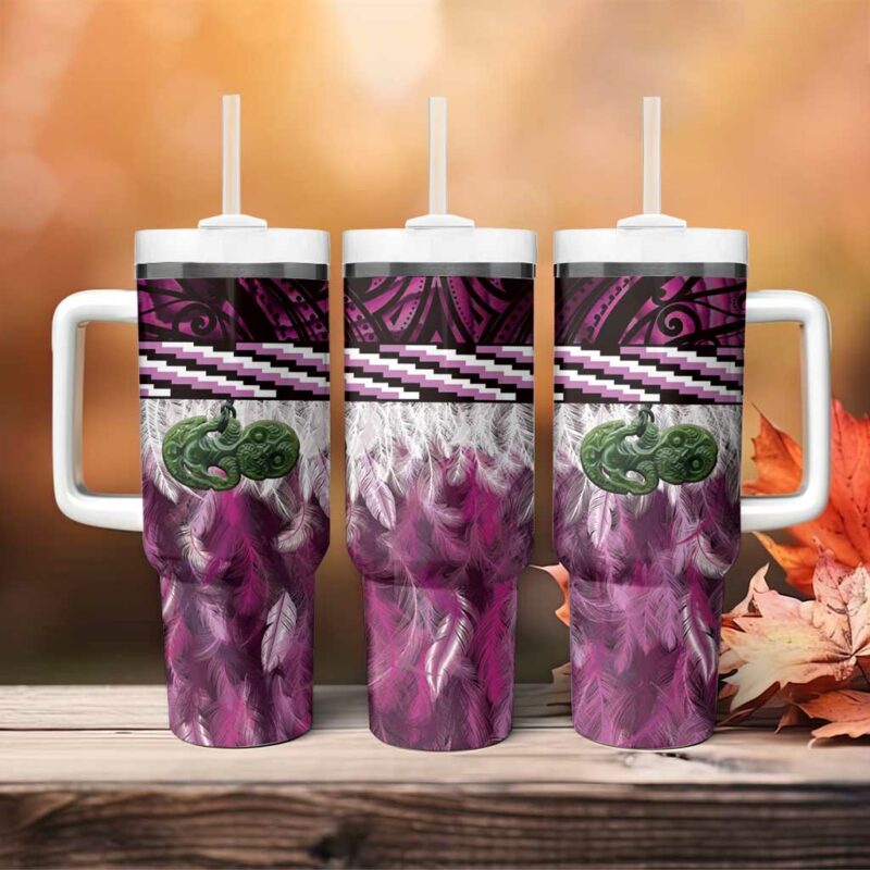 Pink Traditional Cloak Aotearoa Custom Stanley Quencher 40oz Stainless Steel Tumbler With Handle - Threewoofs - Image 4