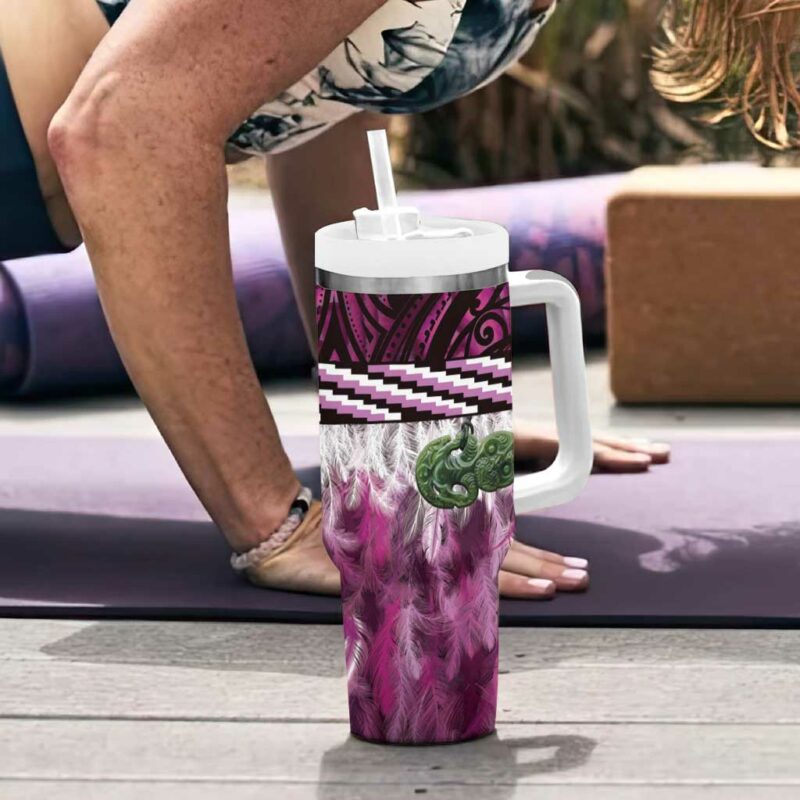 Pink Traditional Cloak Aotearoa Custom Stanley Quencher 40oz Stainless Steel Tumbler With Handle - Threewoofs - Image 6