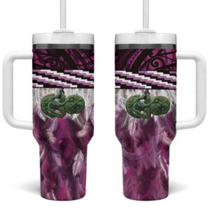 Pink Traditional Cloak Aotearoa Custom Stanley Quencher 40oz Stainless Steel Tumbler With Handle - Threewoofs