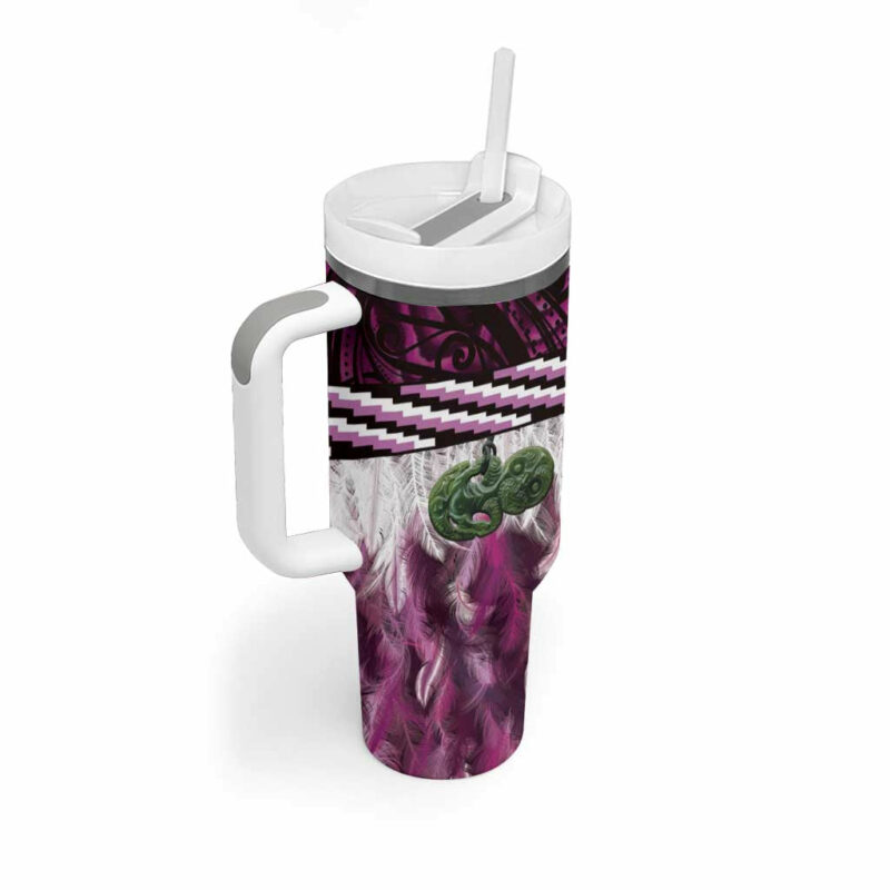 Pink Traditional Cloak Aotearoa Custom Stanley Quencher 40oz Stainless Steel Tumbler With Handle - Threewoofs - Image 2
