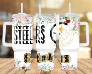 Floral Steelers Tumbler Mug with Handle - Perfect Gift for Fans
