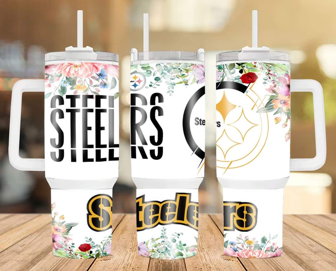 Floral Steelers Tumbler Mug with Handle - Perfect Gift for Fans