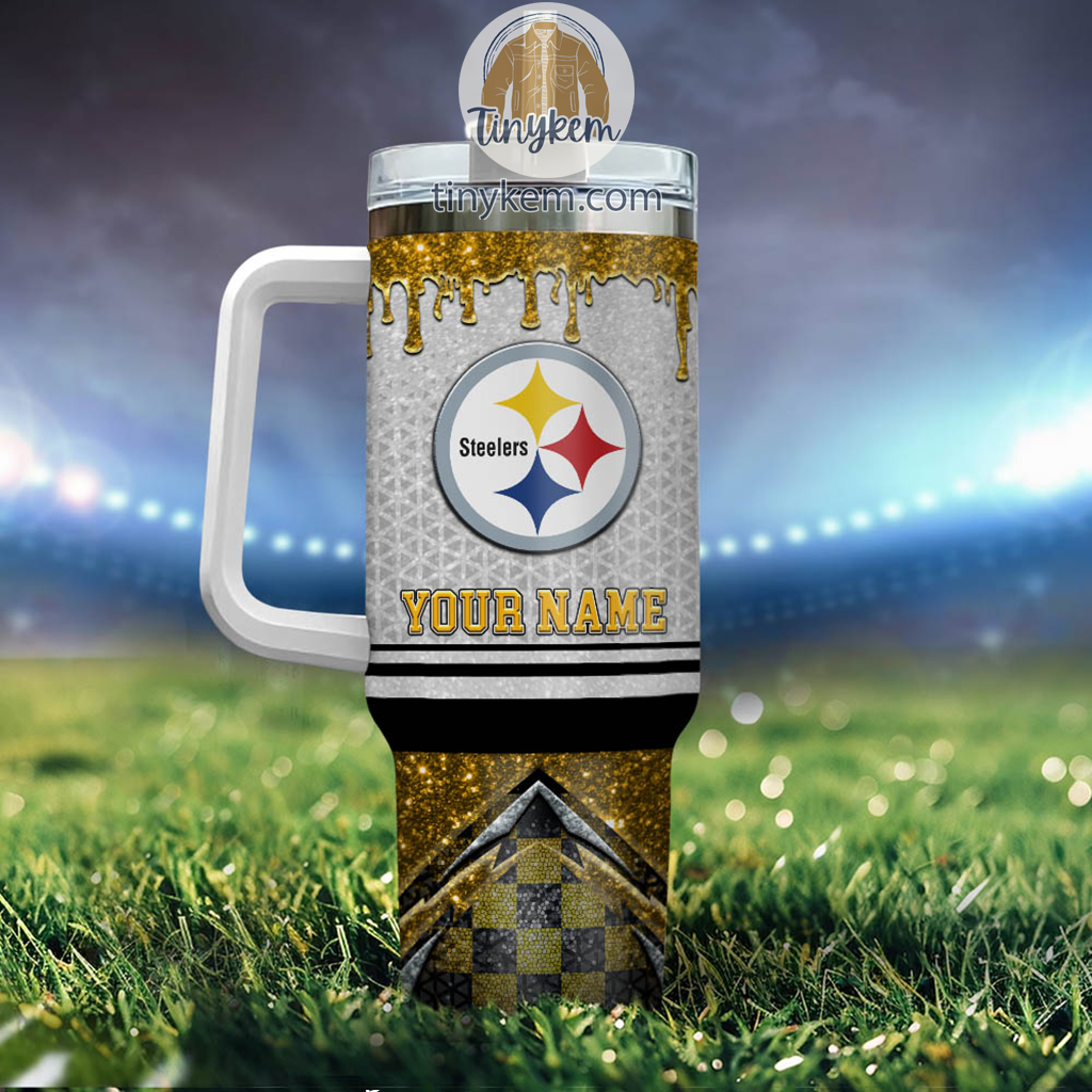Personalized Steelers Tumbler with Handle - Custom Name Gift for Fans - Image 3