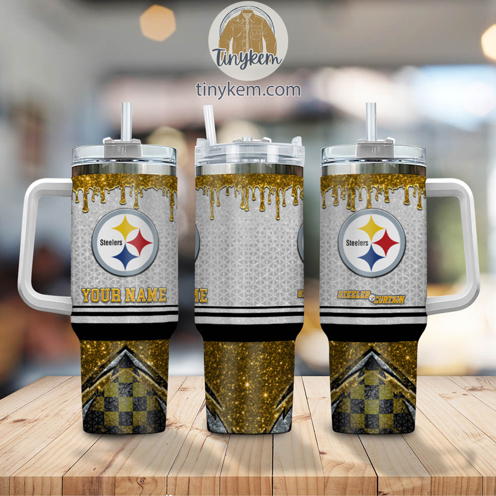 Personalized Steelers Tumbler with Handle - Custom Name Gift for Fans - Image 2