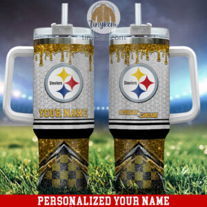 Personalized Steelers Tumbler with Handle - Custom Name Gift for Fans