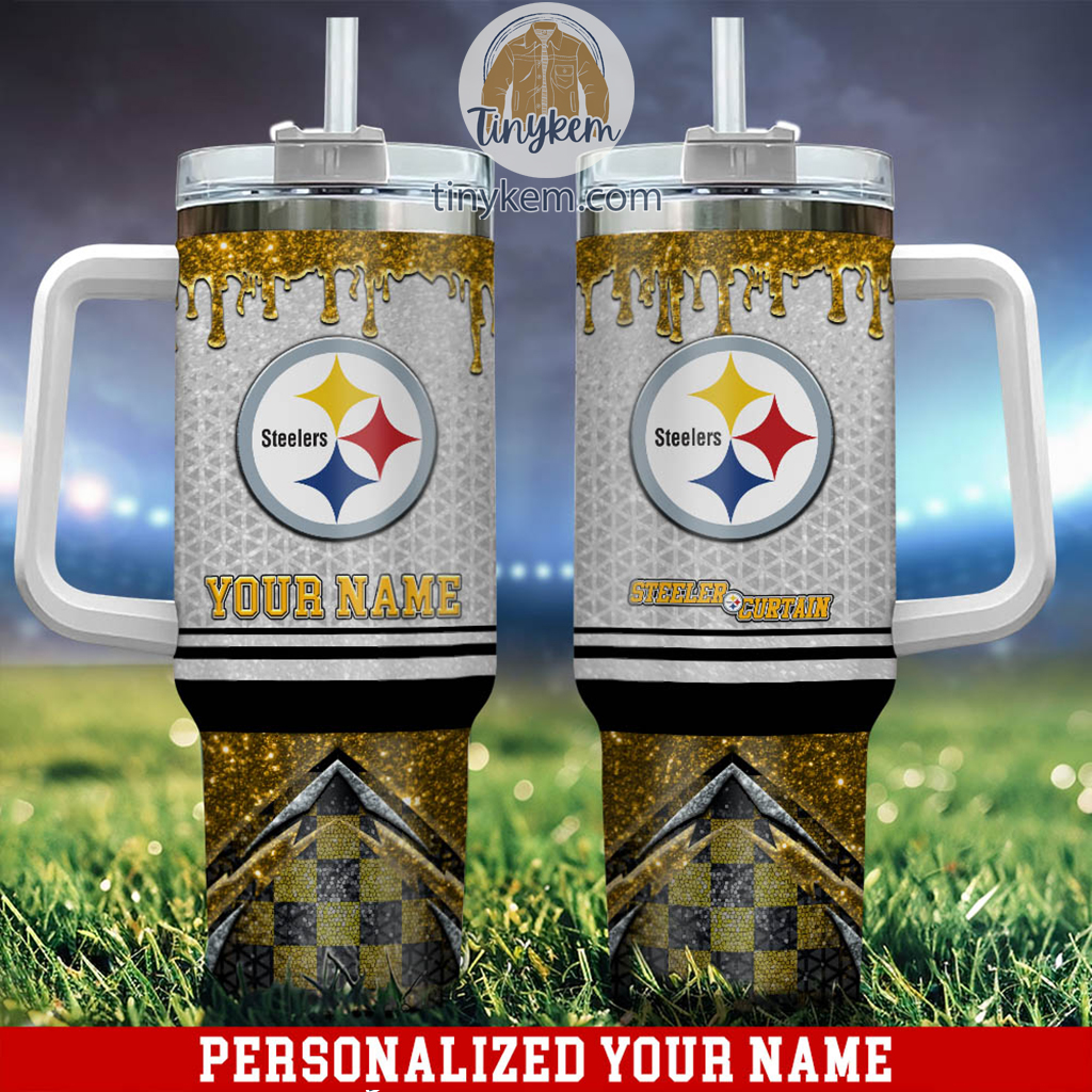 Personalized Steelers Tumbler with Handle - Custom Name Gift for Fans