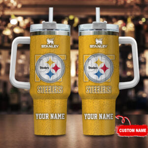 Custom Steelers Tumbler with Handle - Personalized Insulated Mug