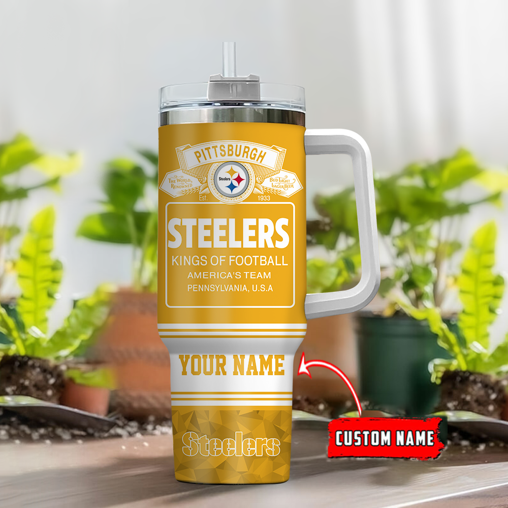 Customizable Pittsburgh Steelers Tumbler with Handle and Straw - Perfect Gift for Fans - Image 2