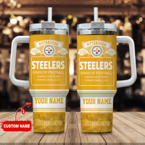 Customizable Pittsburgh Steelers Tumbler with Handle and Straw - Perfect Gift for Fans
