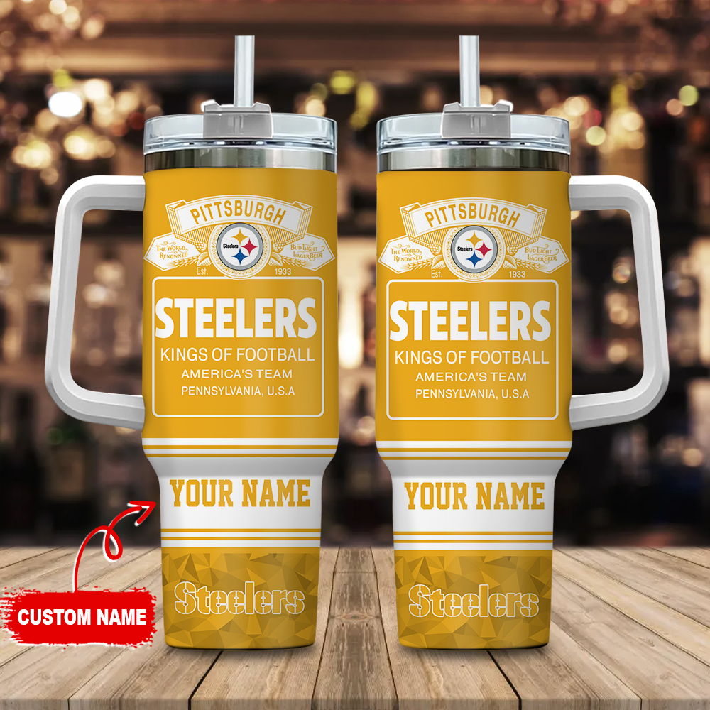 Customizable Pittsburgh Steelers Tumbler with Handle and Straw - Perfect Gift for Fans