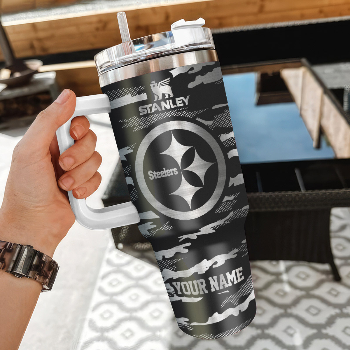Customizable Pittsburgh Steelers Stainless Steel Tumbler with Handle - Show Your Team Spirit - Image 3