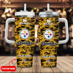 Custom Steelers Camo Tumbler with Handle - Personalize Your Drinkware