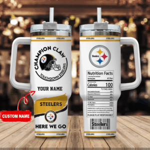 Custom Steelers Champion Claw Mug w/ Straw - Personalized NFL Fan Gift