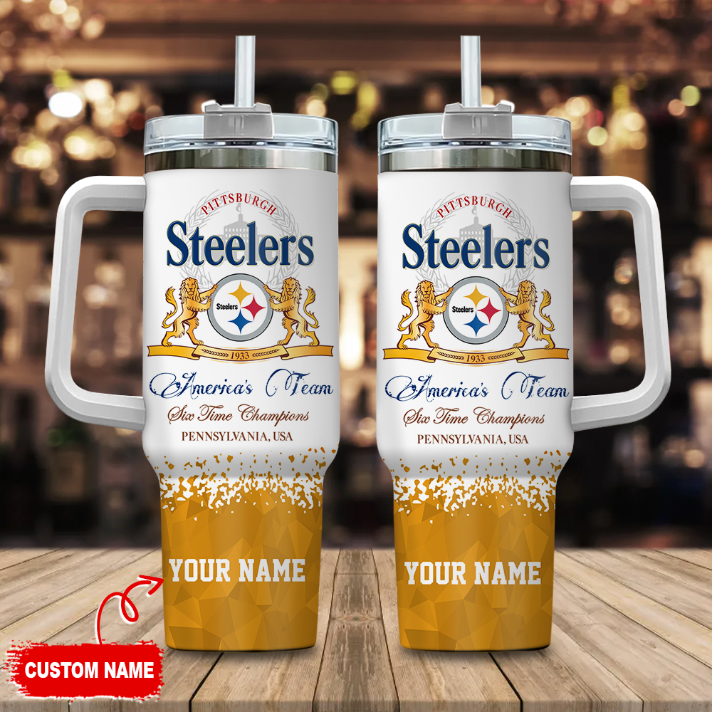 Custom Pittsburgh Steelers Tumbler with Handle - Personalized Fan Gift
