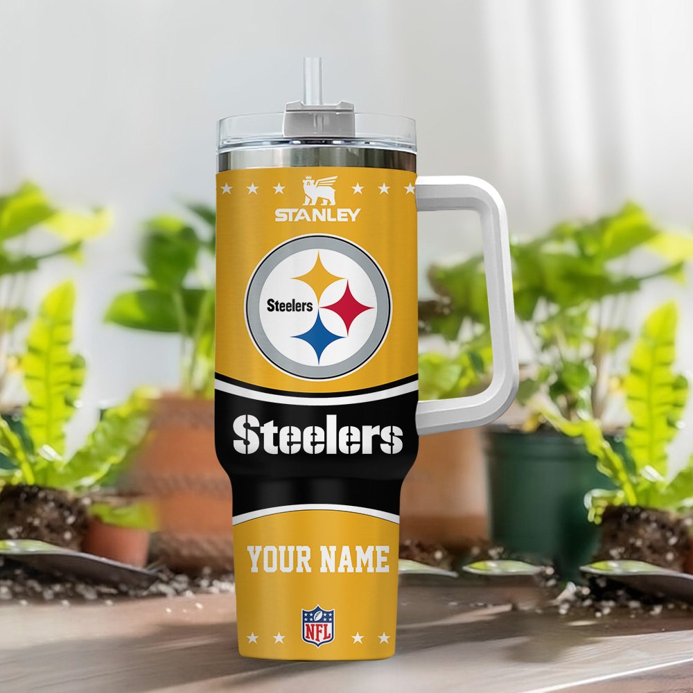 Personalized Steelers Tumbler - Custom Name Stanley Cup with Handle & Straw - Image 2