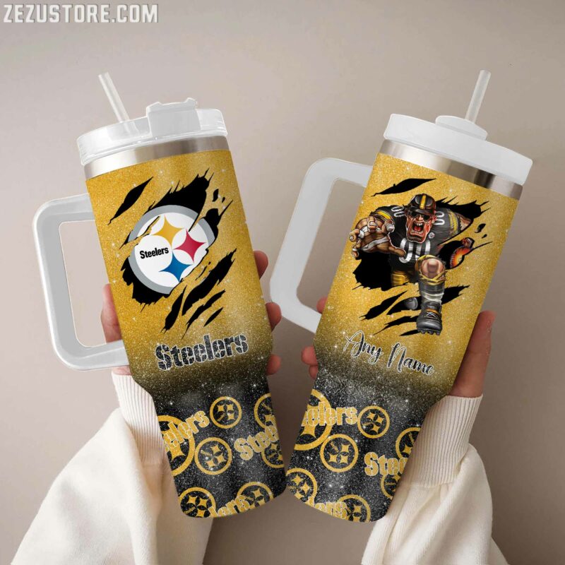 Personalized Steelers Tumbler - Custom Name & Team Design, 40oz Insulated Mug