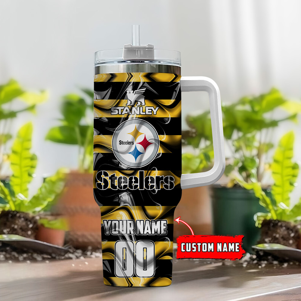 Customizable Steelers Tumbler with Straw & Handle - Personalized Gift - Image 2
