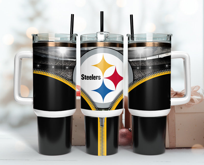 Steelers Stainless Steel Tumbler with Handle - Insulated Travel Mug for Hot & Cold Drinks