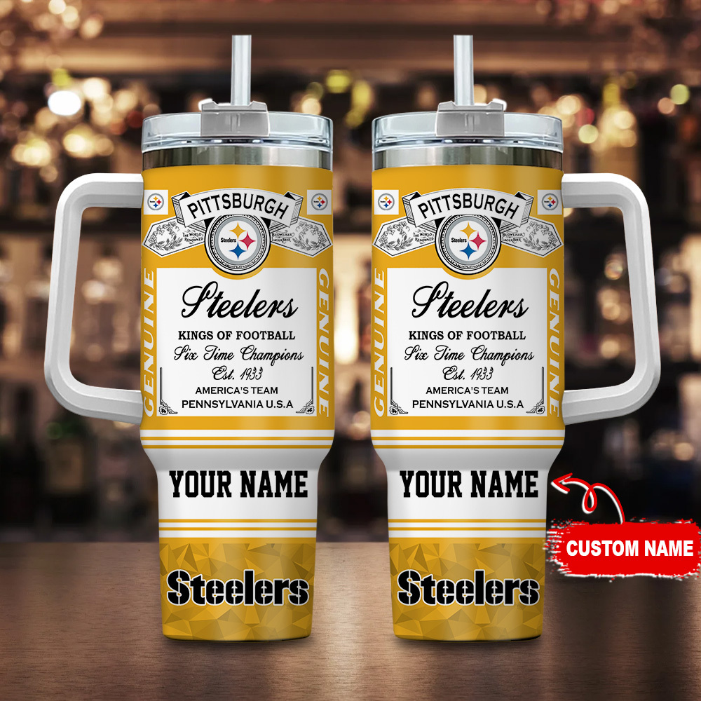 Personalized Pittsburgh Football Team Tumbler with Handle and Straw