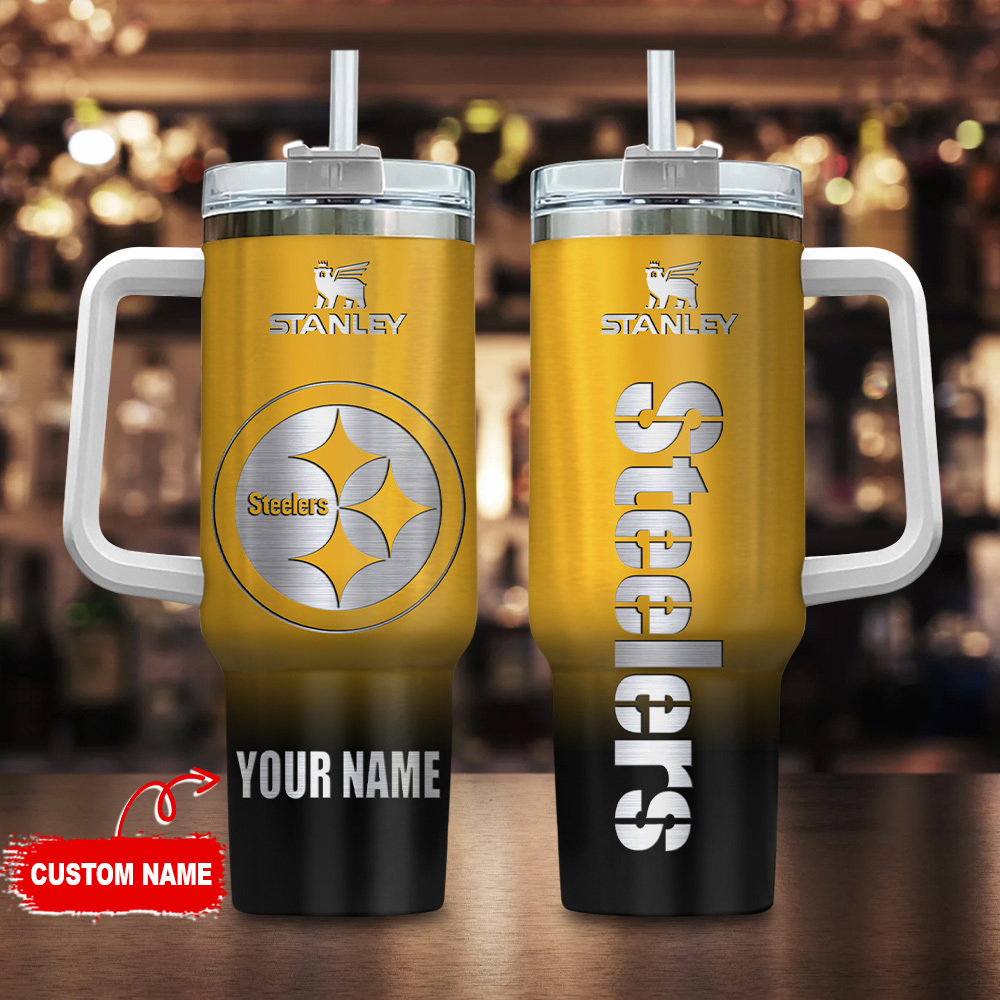 Custom Steelers Tumbler with Handle - Personalized Stanley Cup