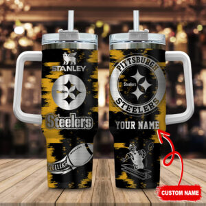 Custom Pittsburgh Steelers Tumbler with Handle - Personalized NFL Fan Gift