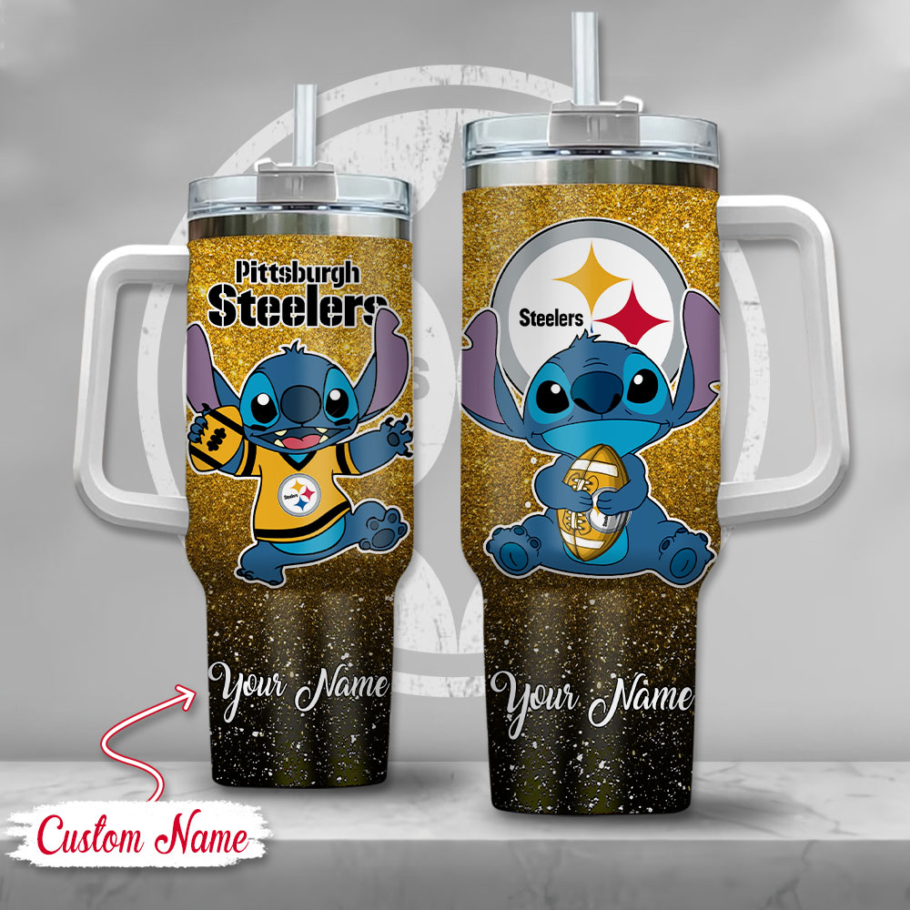 Customizable Pittsburgh Football Fan Tumbler with Cute Blue Character Design