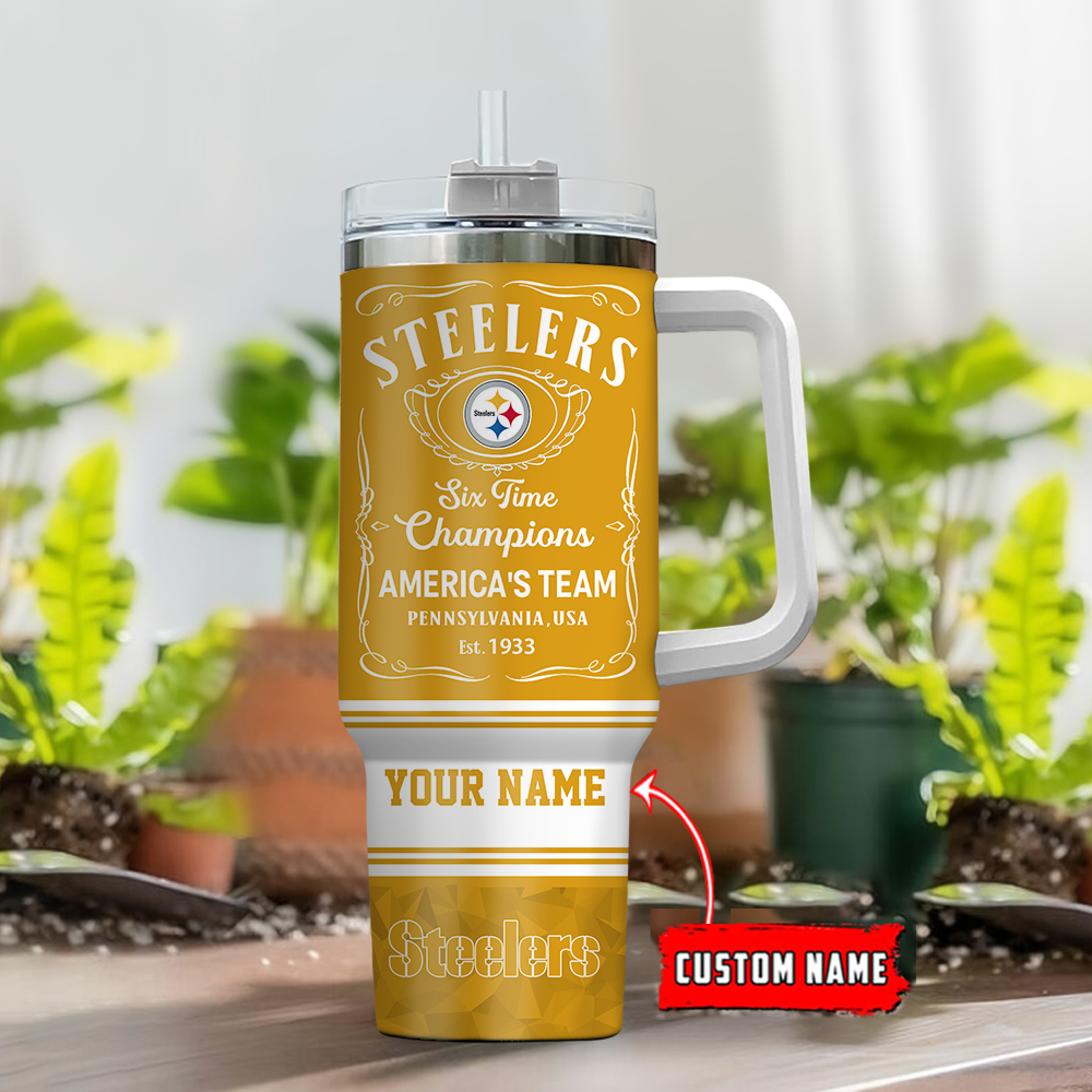 Custom Name Steel Tumbler - Celebrate Six-Time Champs with America's Team Design - Image 2