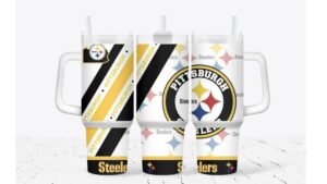 Pittsburgh Steelers Fan Mug - Insulated Travel Cup with Handle & Straw
