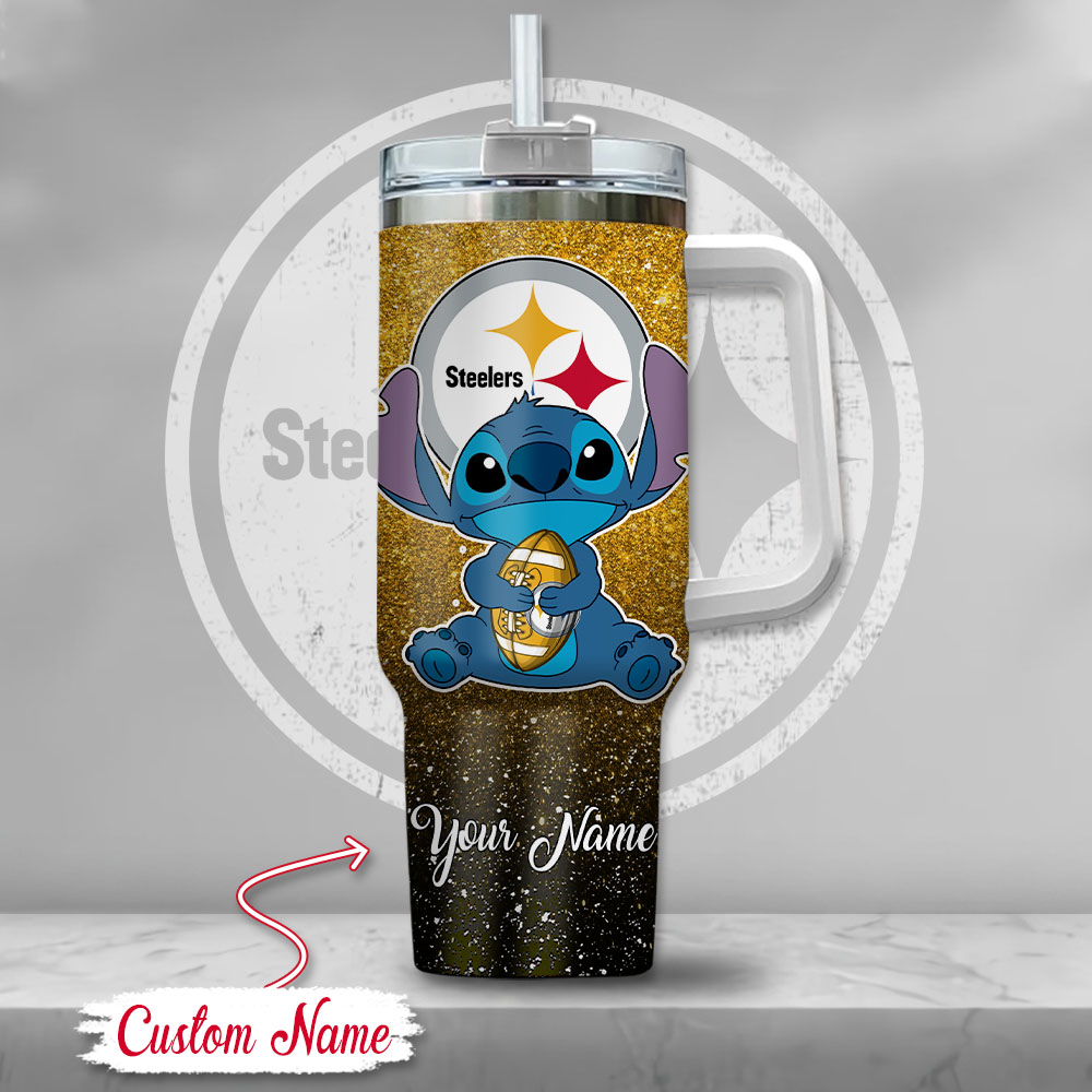 Customizable Pittsburgh Football Fan Tumbler with Cute Blue Character Design - Image 2