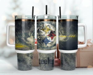 Steelers Fan Insulated Travel Mug - Double Wall Stainless Steel Tumbler with Handle