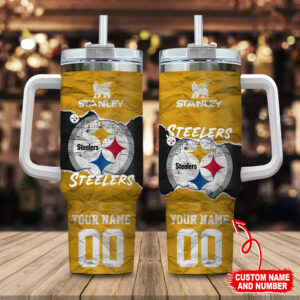 Customizable Stanley Steelers Tumbler with Handle - Personalized Name & Number