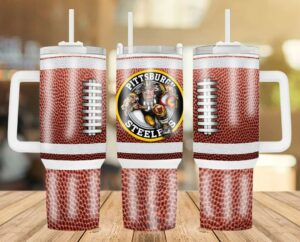 Football-Themed Travel Mug with Handle and Straw - Perfect for Fans