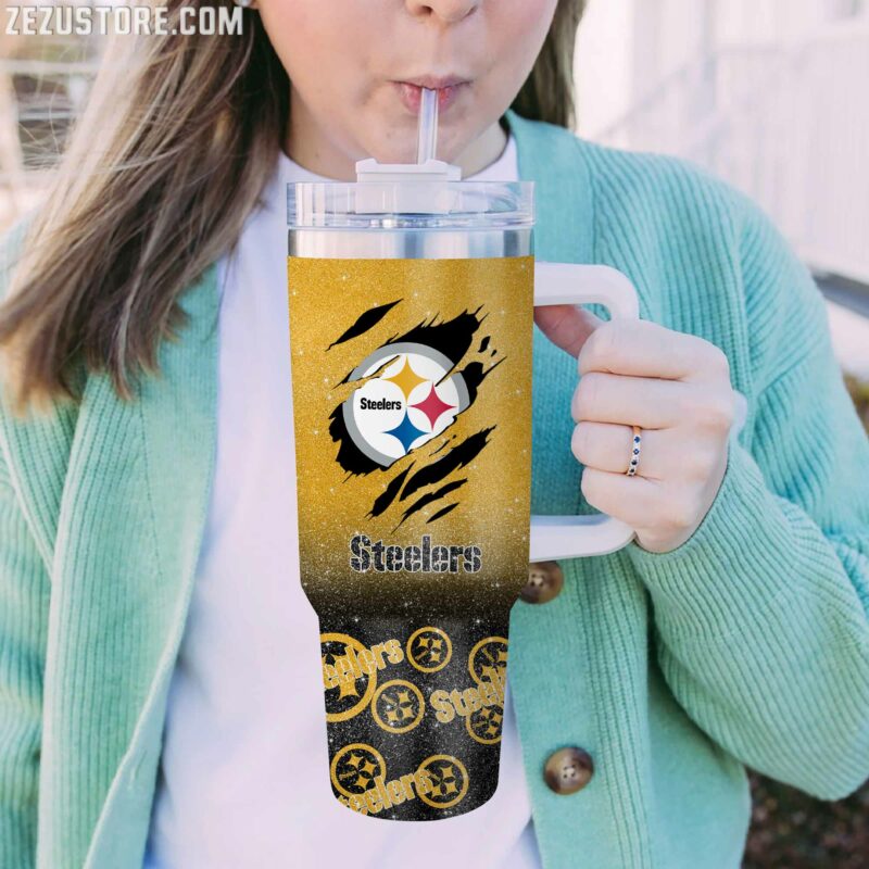 Personalized Steelers Tumbler - Custom Name & Team Design, 40oz Insulated Mug - Image 2