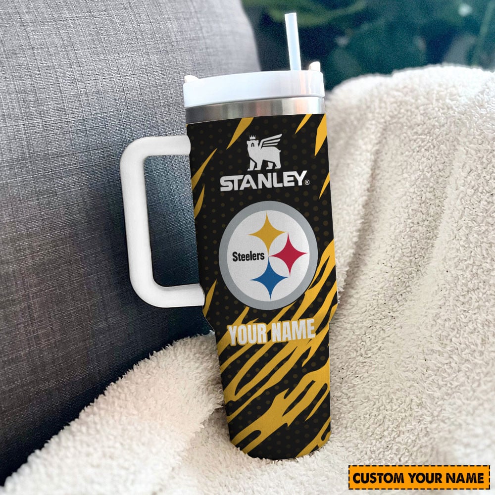 Custom Steelers Tumbler - Personalized Insulated Mug with Handle & Straw - Image 2