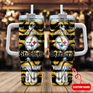Customizable Steelers Tumbler with Straw & Handle - Personalized Gift