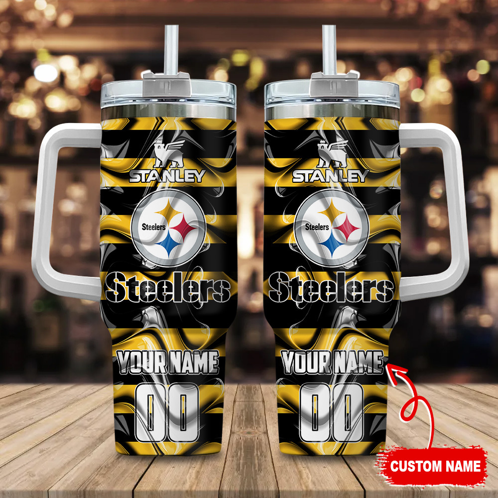 Customizable Steelers Tumbler with Straw & Handle - Personalized Gift
