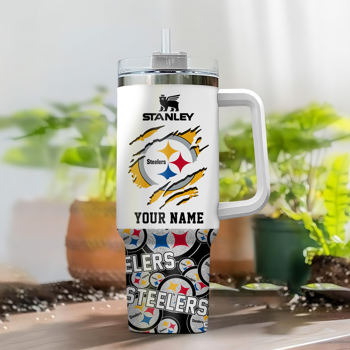 Customizable Steelers Tumbler with Handle - Personalized Name Gift - Image 2