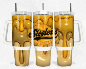 Stylish Metallic Gold Tumbler with Handle & Straw for Steelers Fans