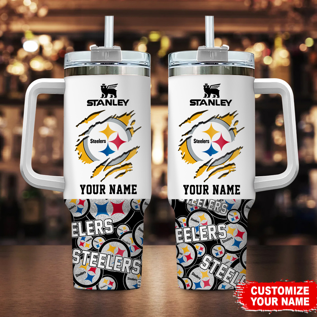 Customizable Steelers Tumbler with Handle - Personalized Name Gift